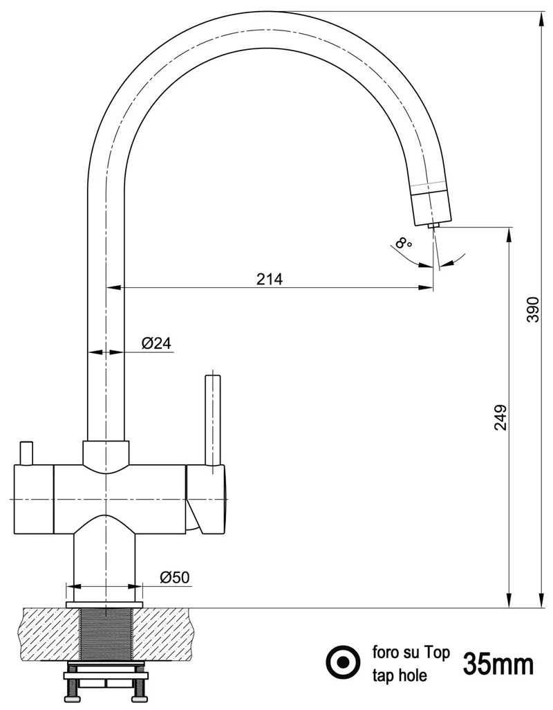 3-Wege-Armatur Furore Edelstahl PVD schwarz matt