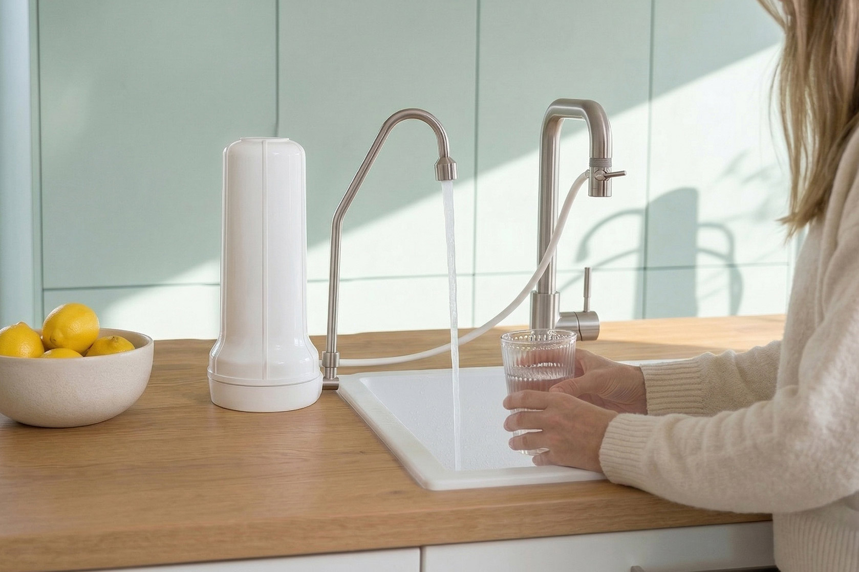 Auftisch-Wasserfilter von Alvito auf der Küchenarbeitsfläche