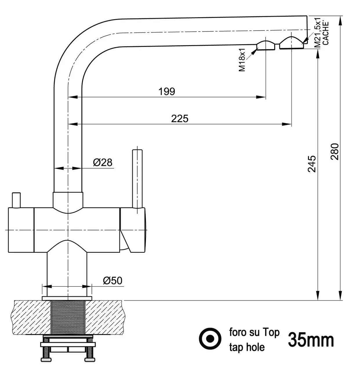 3-Wege-Armatur Atessa Edelstahl PVD schwarz matt