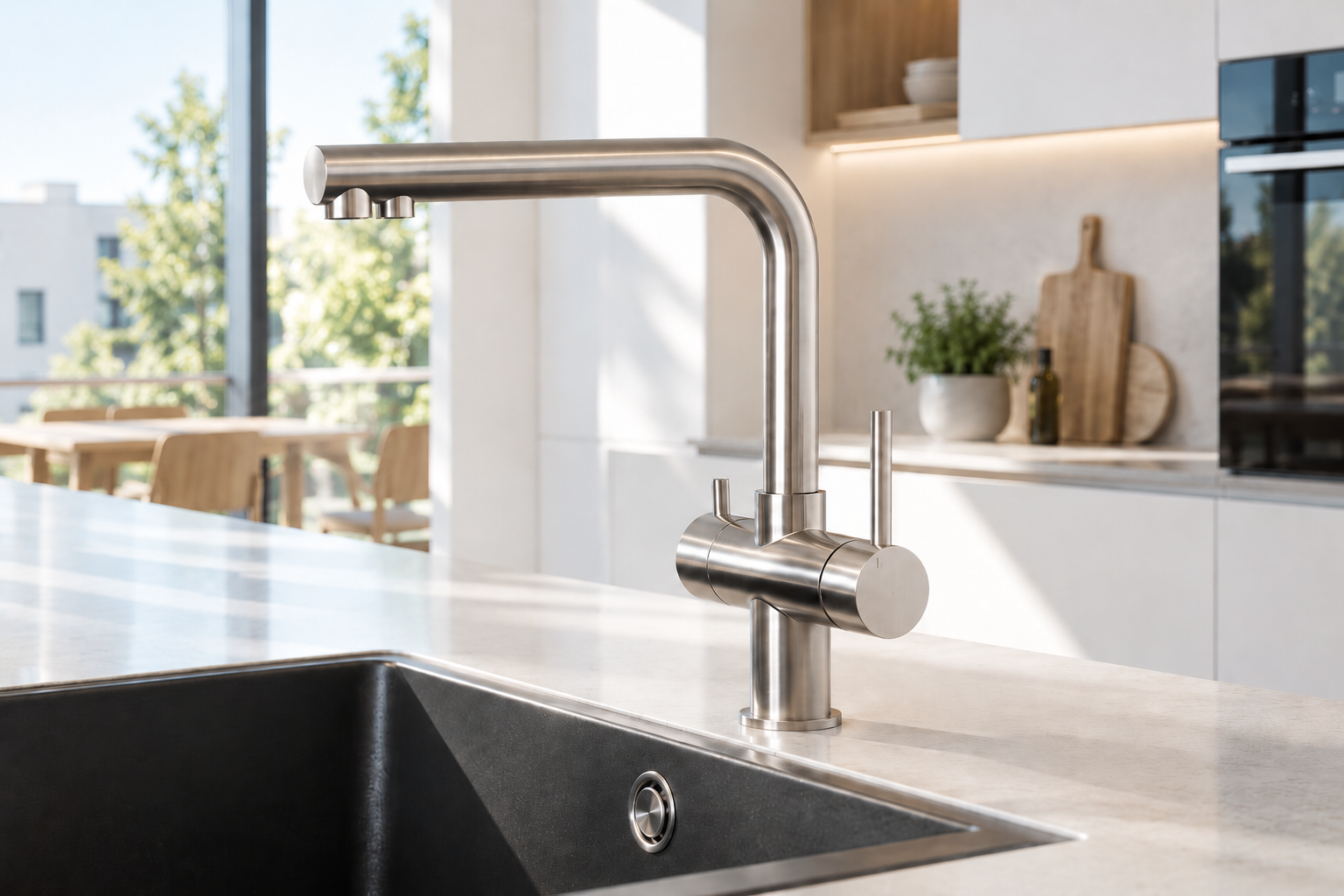 Mehrwege-Armatur für Wasserfilter in einer modernen Küche